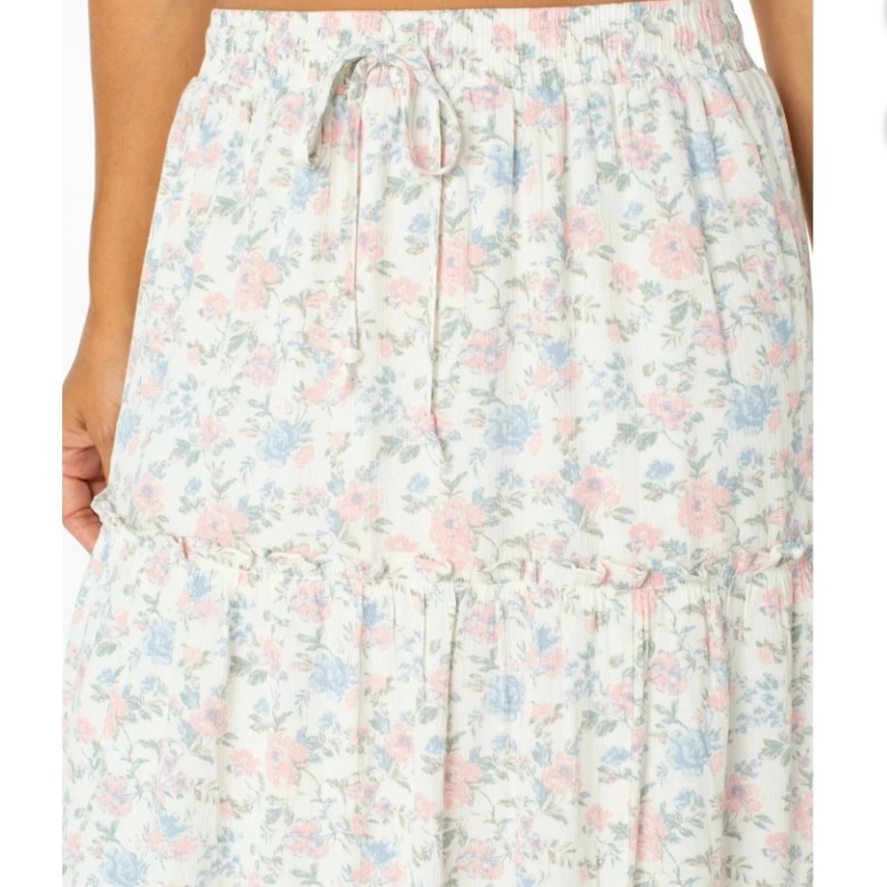 Celebrity Pink Floral Tiered Maxi Skirt - White with Pink & Blue - Picture 12 of 16